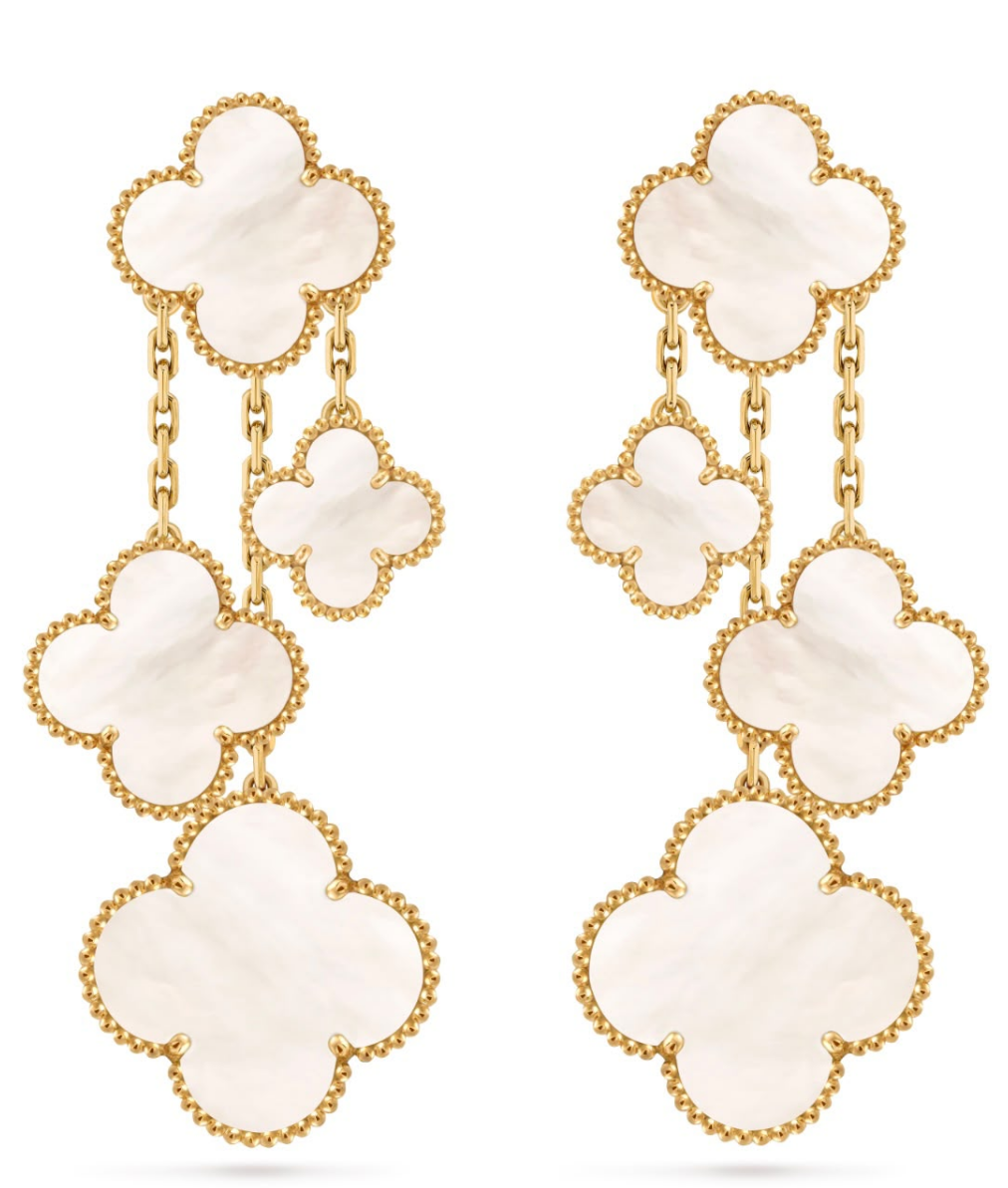 White Quatrefoil Multi-Drop Earrings