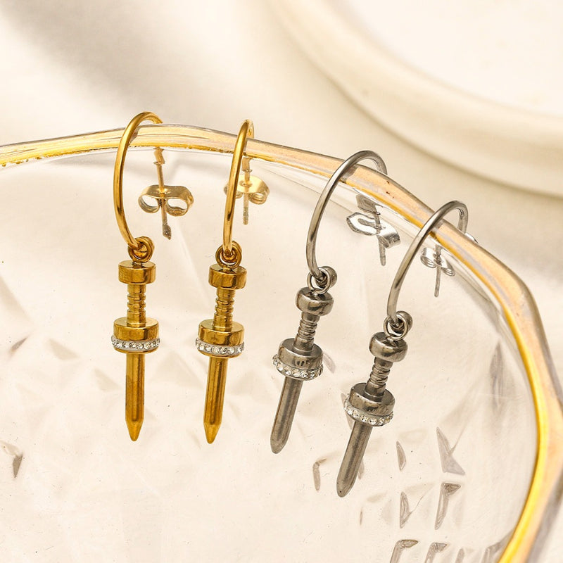 Pendientes de aro con charm de pincho de acero inoxidable 304