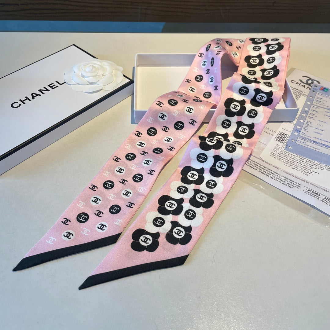 Floral Print Ribbon Scarf - 5 x 120 cm