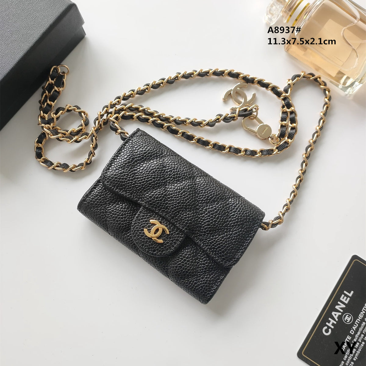 Quilted Compact Chain Strap Wallet 024
