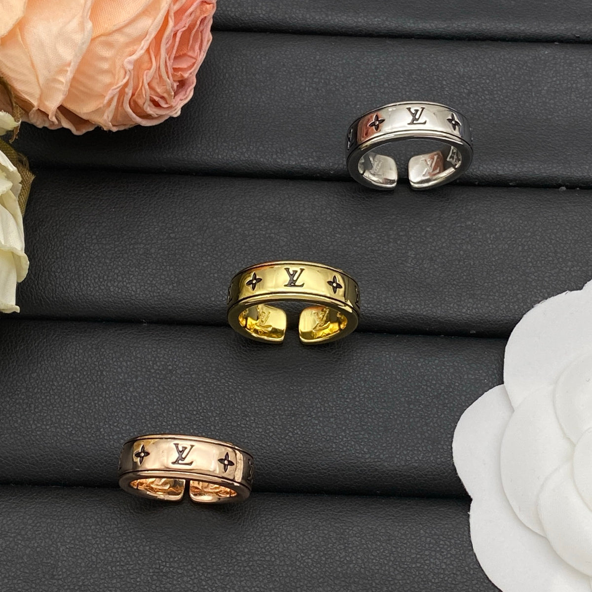 Openwork Monogram Wide Band Ring