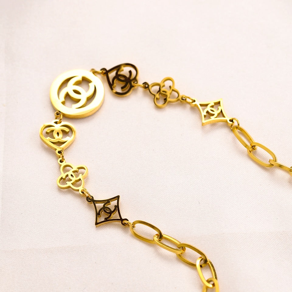 304 Stainless Steel Mixed-Link Monogram Bracelet & Necklace - Individual or Set