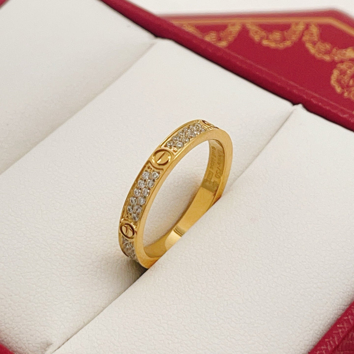 Pave Screw-Detail Slim Band Ring