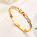 304 Stainless Steel Pave Monogram Slim Bangle Bracelet