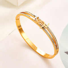 304 Stainless Steel Pave Monogram Slim Bangle Bracelet
