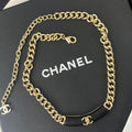 Black-Inlay Interlocking-C Curb Chain Necklace