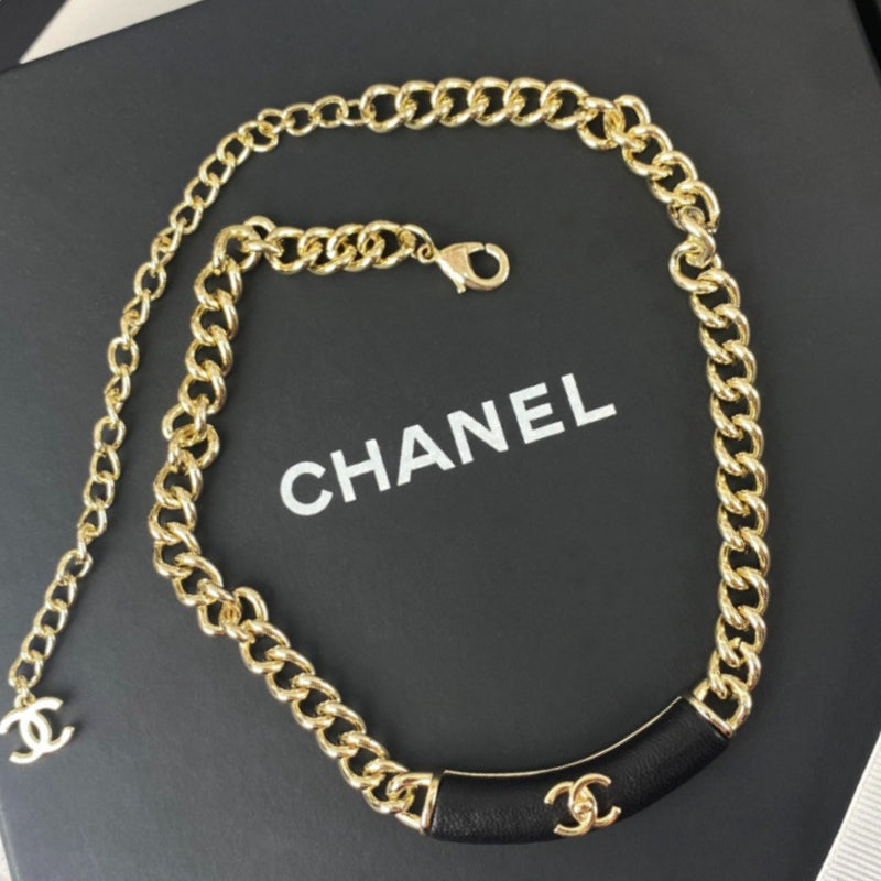 Black-Inlay Interlocking-C Curb Chain Necklace