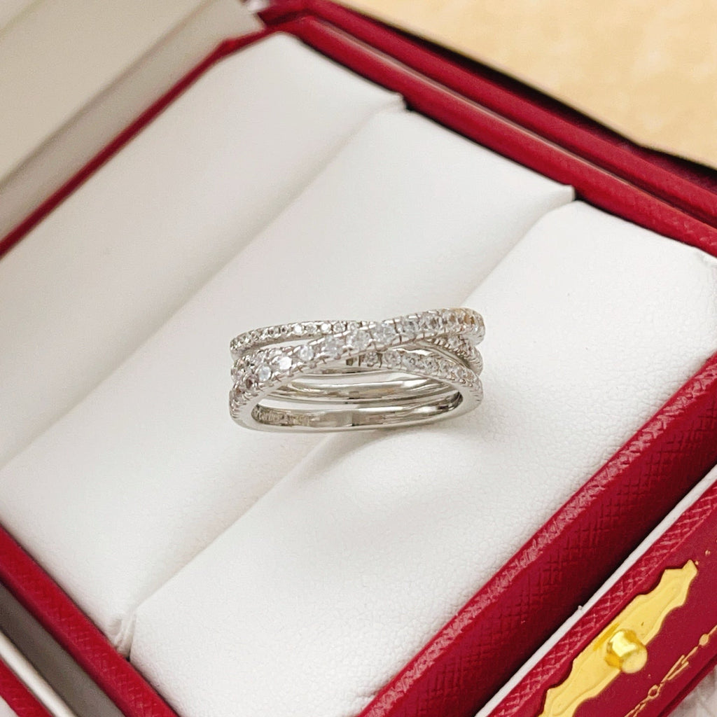 Silver-Tone Layered Pave Band Ring