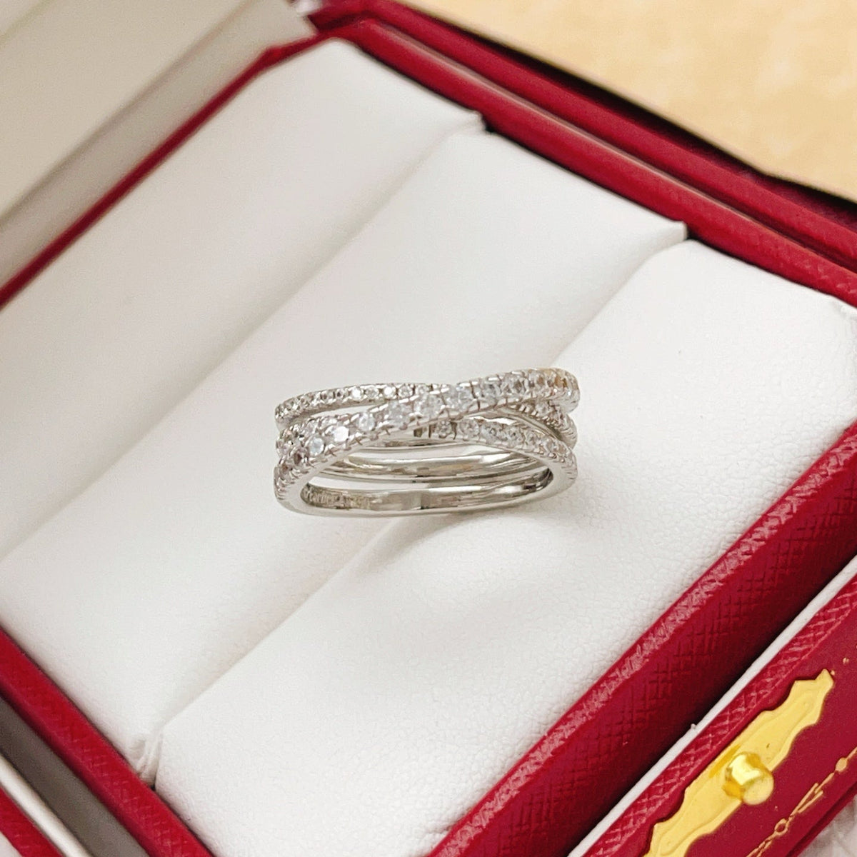 Silver-Tone Layered Pave Band Ring