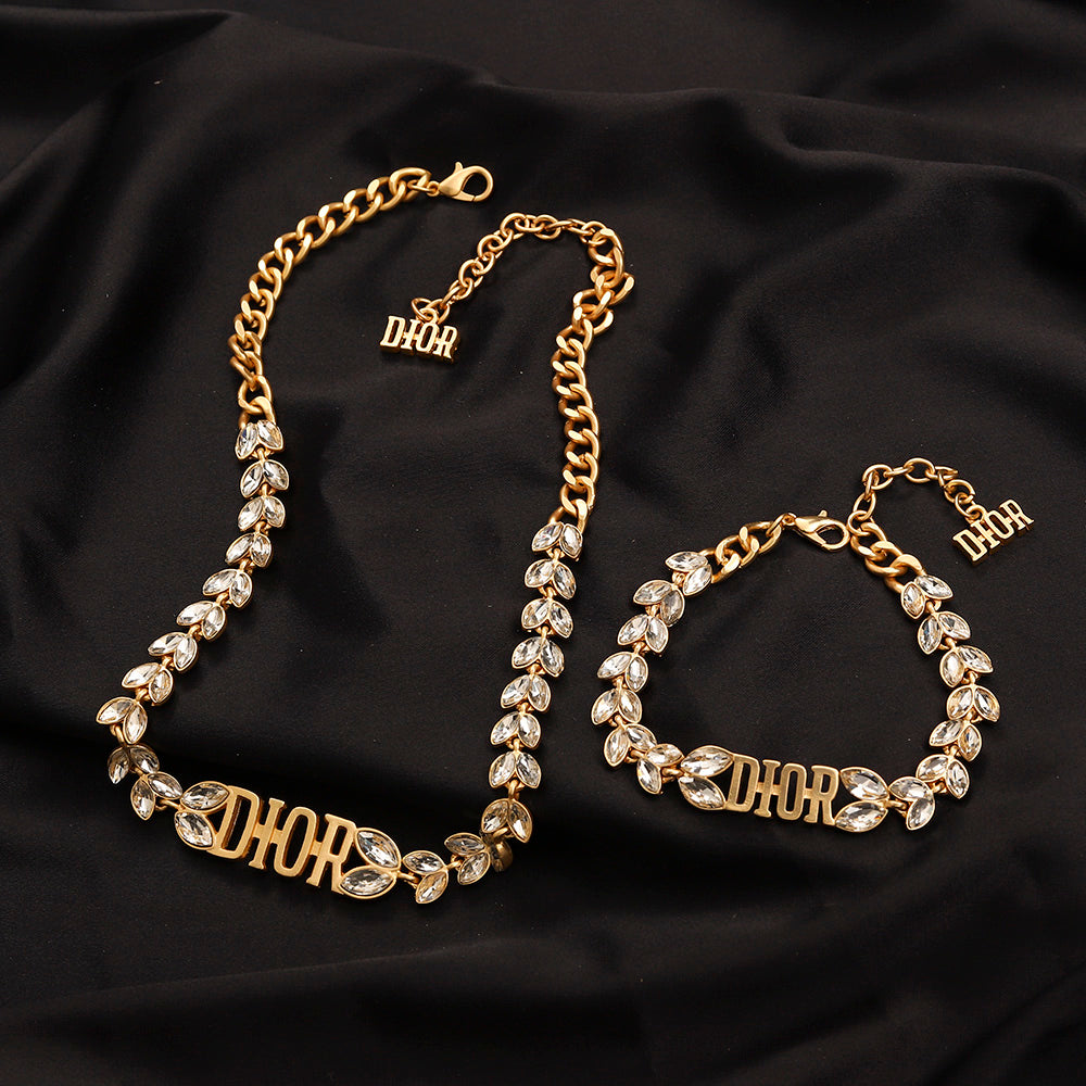 Alloy Leaf-Link Lettering Bracelet & Necklace - Individual or Set
