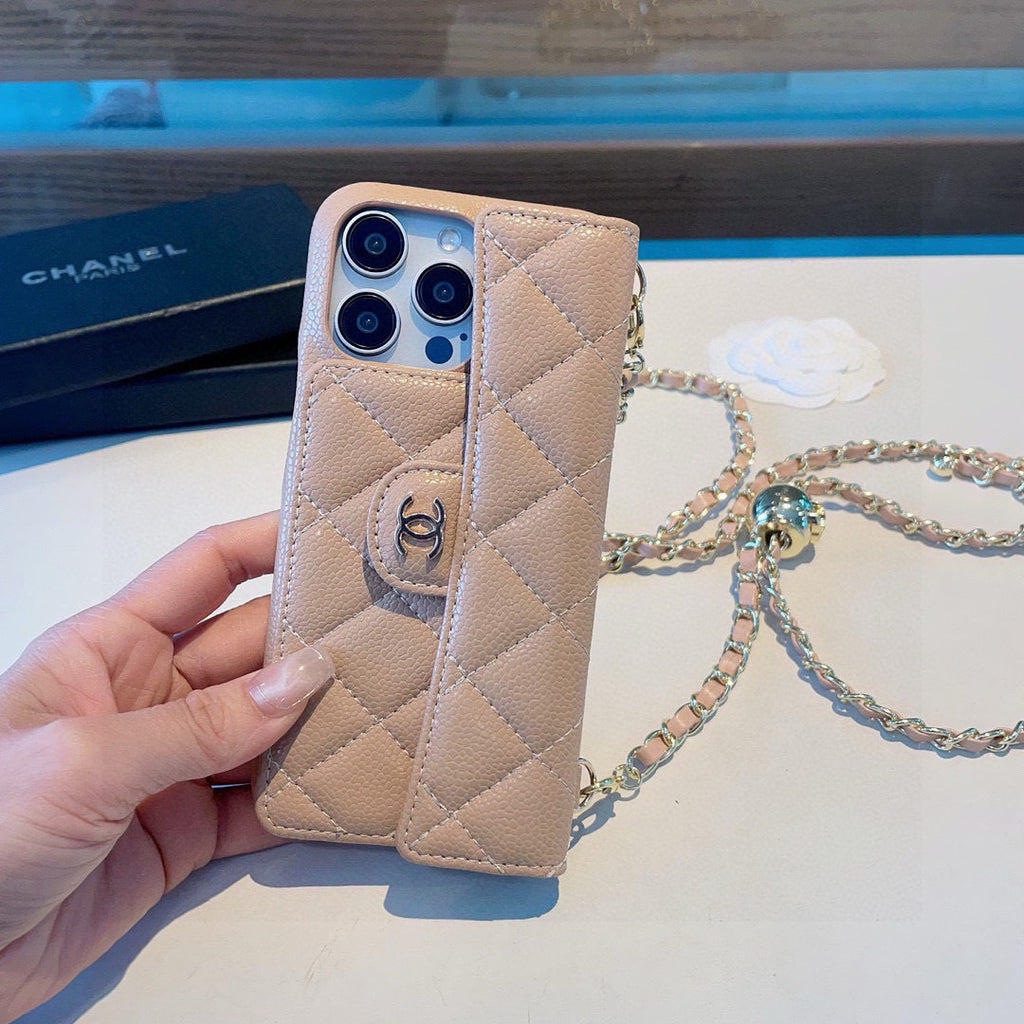 Geometric Quilted Phone Case with Chain Strap