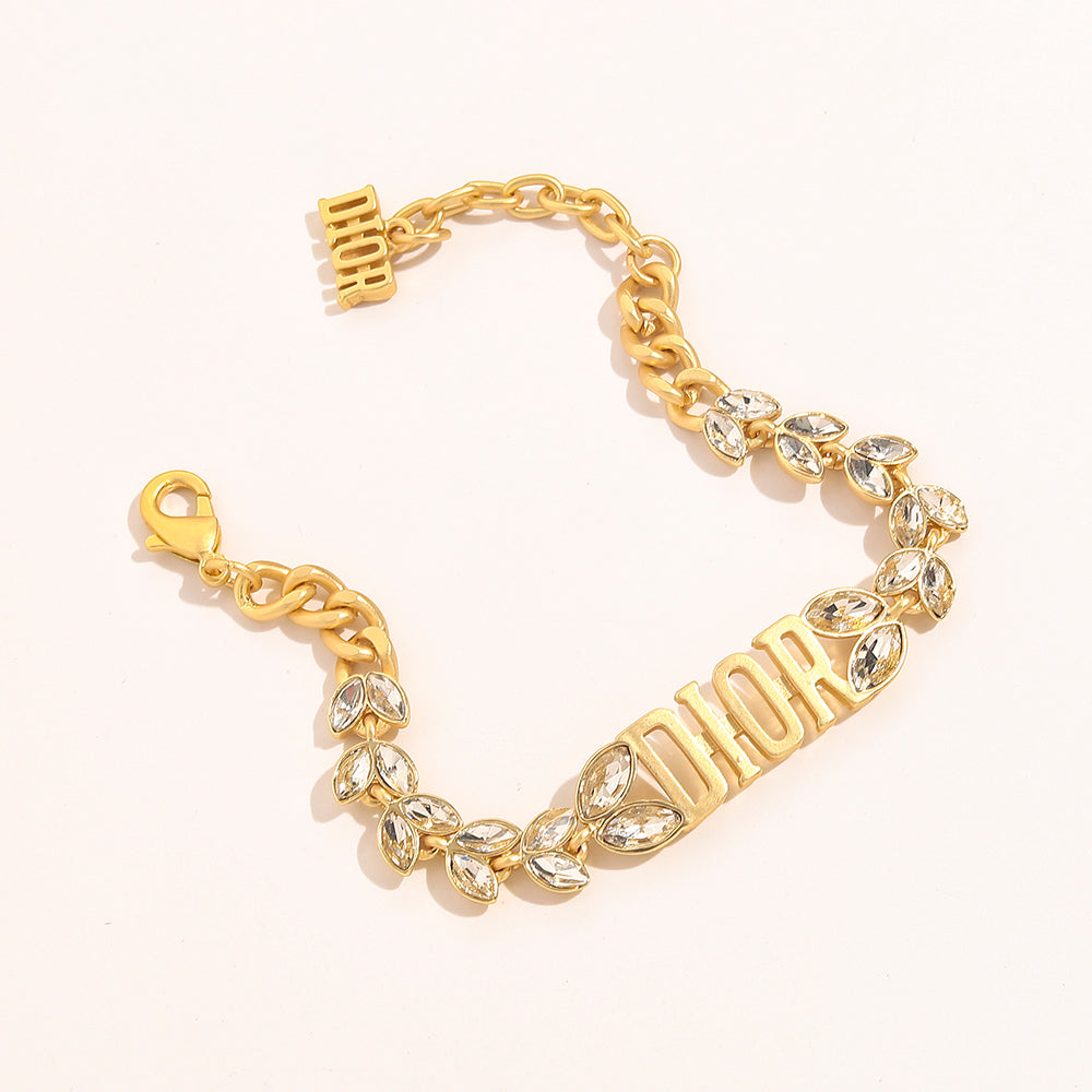 Alloy Leaf-Link Lettering Bracelet & Necklace - Individual or Set