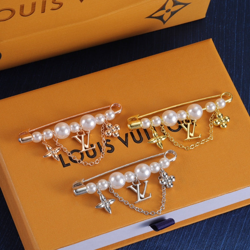 Beaded Bar Brooch with Letter & Flower Charms