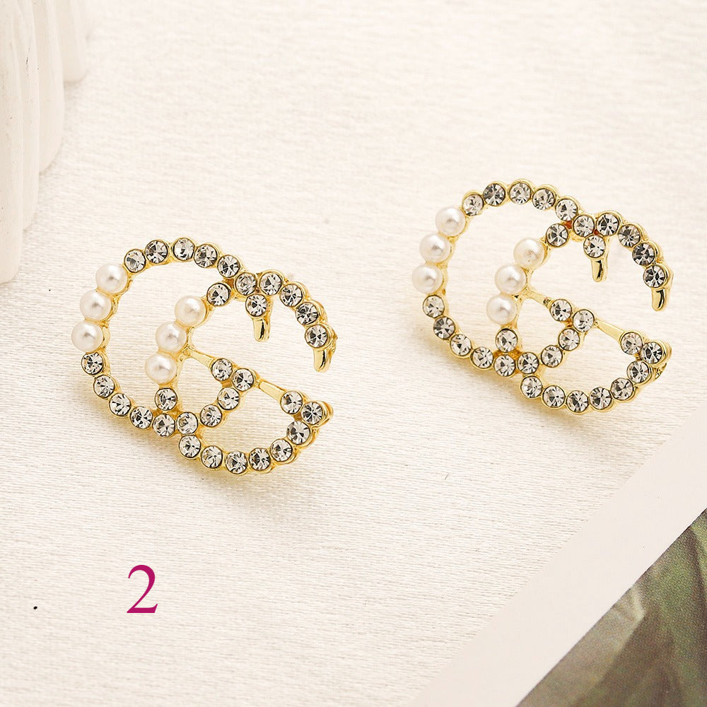 304 Stainless Steel Beaded Interlocking-G Stud Earrings
