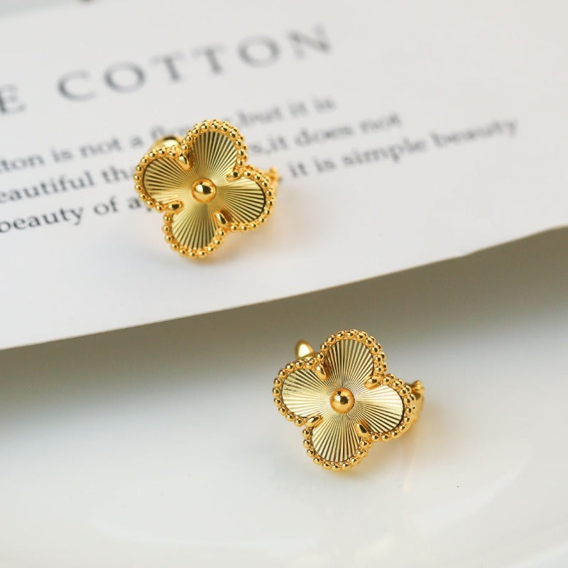Fluted Four-Petal Flower Stud Earrings