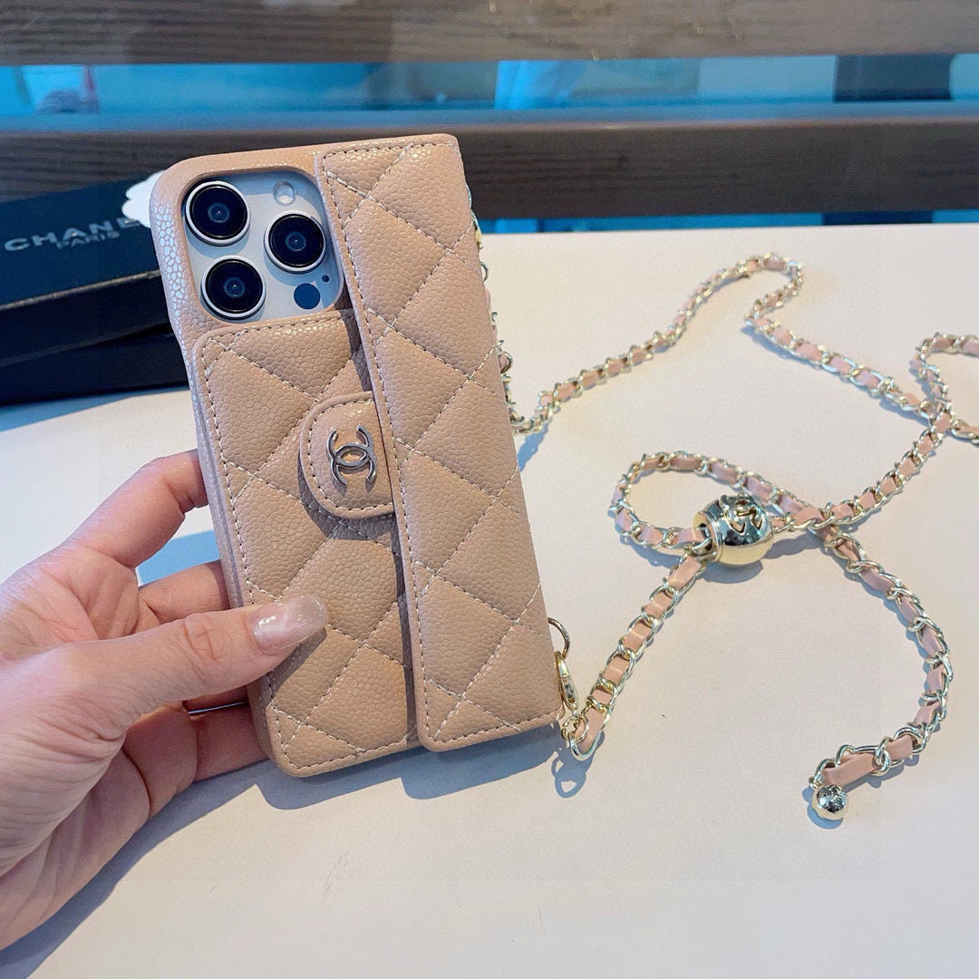 Geometric Quilted Phone Case with Chain Strap