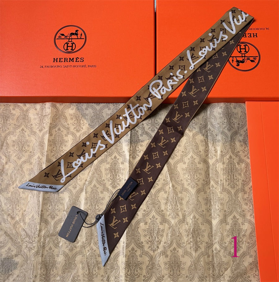 Script Lettering & Monogram Ribbon Scarf - 5 x 120 cm