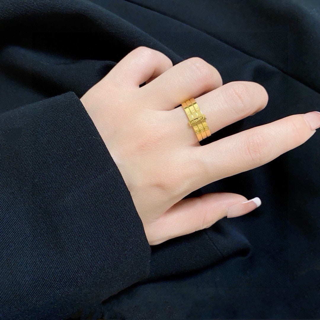 Polished Triple-Band Ring with Bar Detail