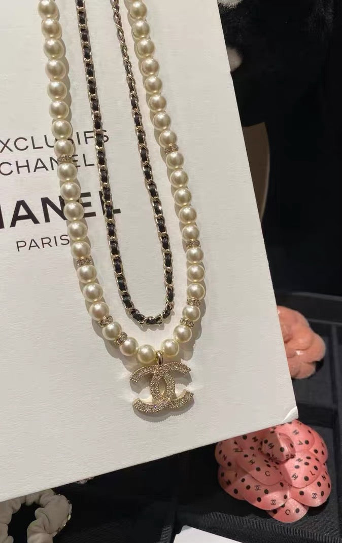 Double-Strand Pearl-Look Interlocking-C Necklace