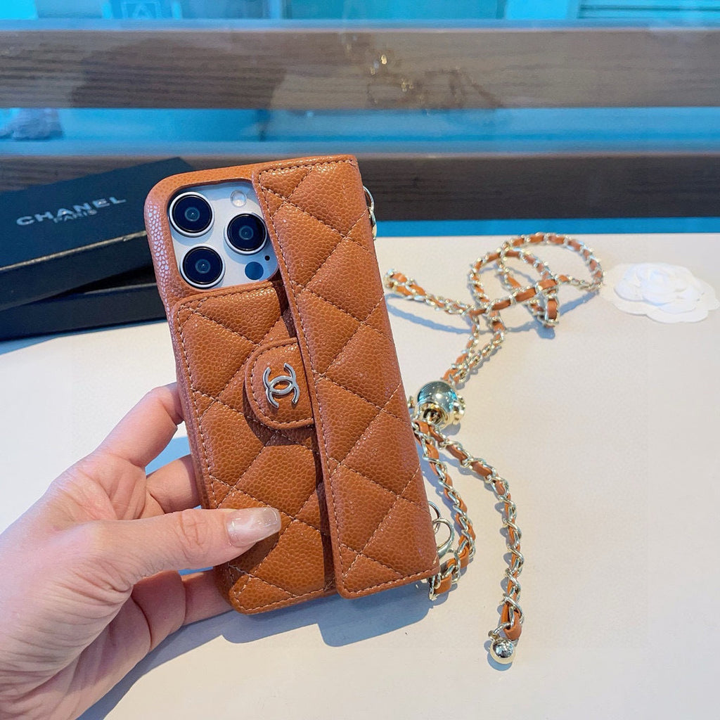 Geometric Quilted Phone Case with Chain Strap