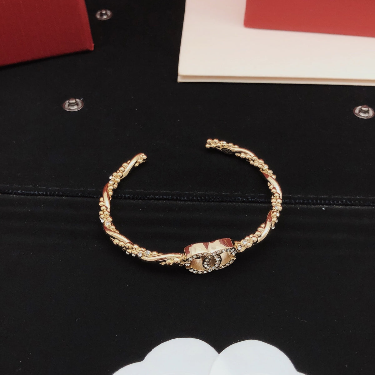 Pave Interlocking-C Chain Cuff Bracelet