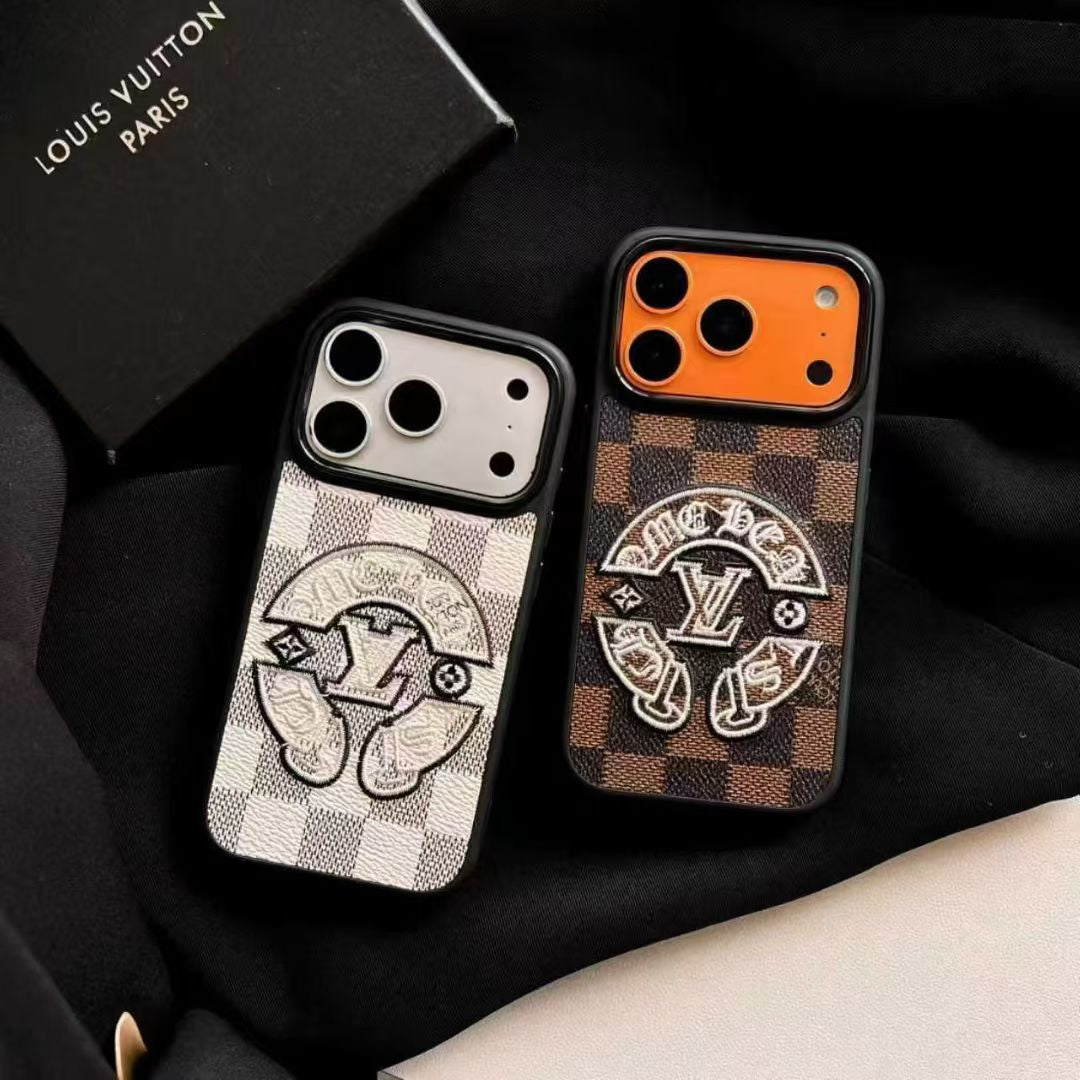 Checkerboard Phone Case with Round Emblem