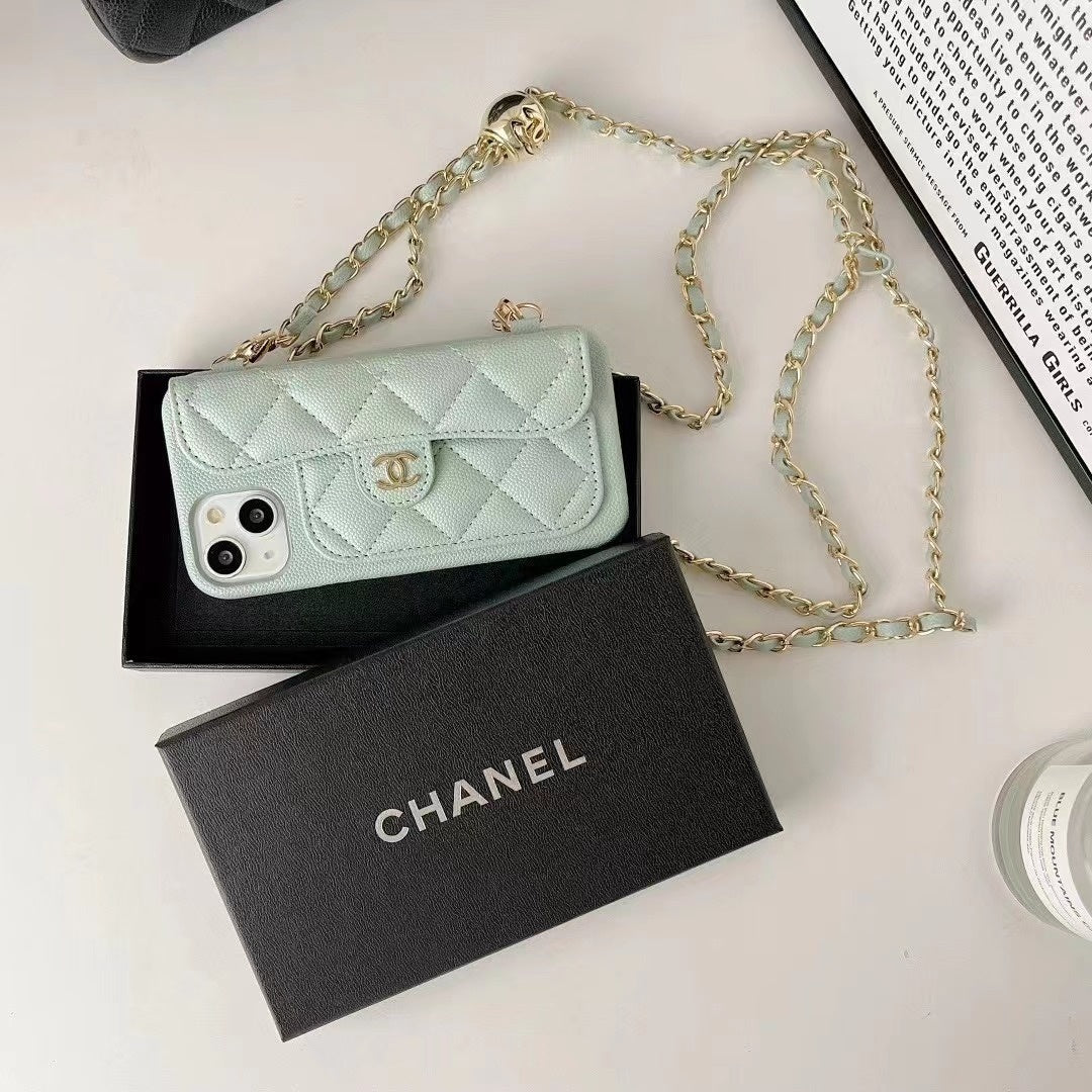 Quilted Phone Case with Beaded Chain Strap