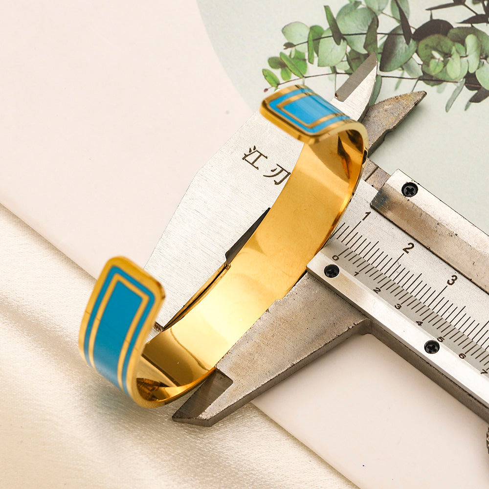 304 Stainless Steel Color-Inlay Lettering Open Cuff Bracelet