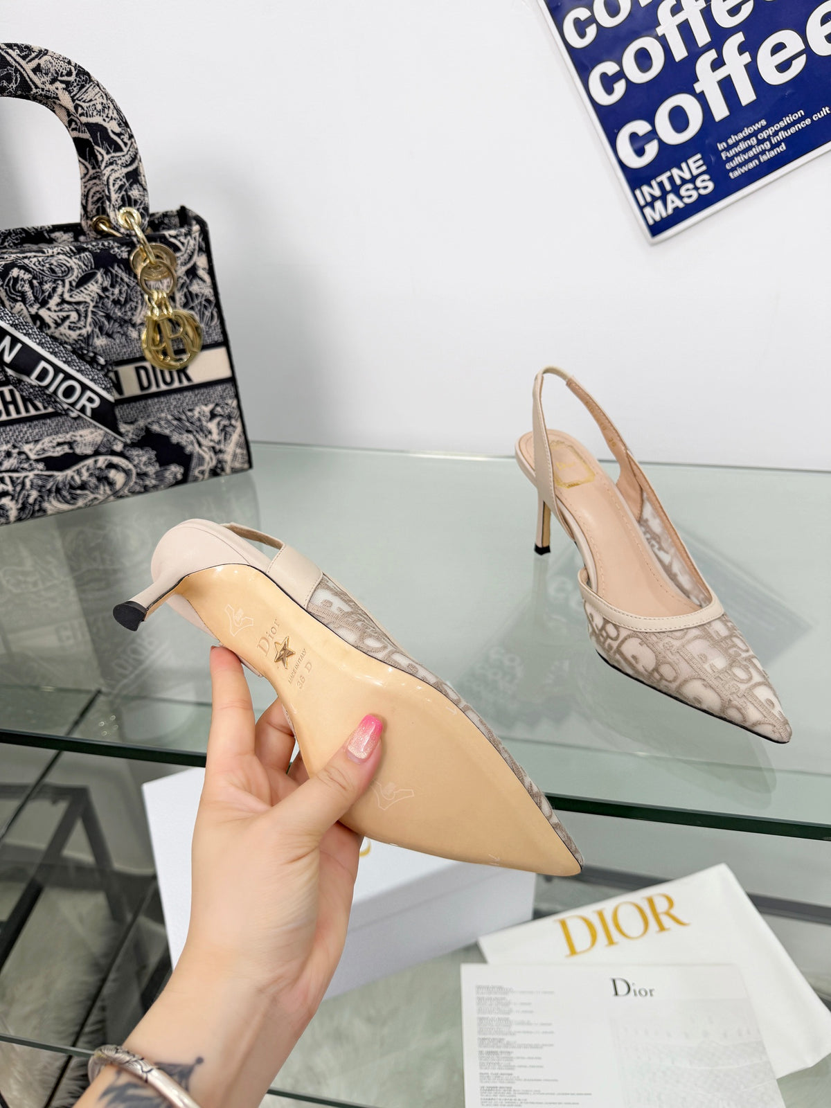 Monogram Pointed-Toe Slingback Pumps