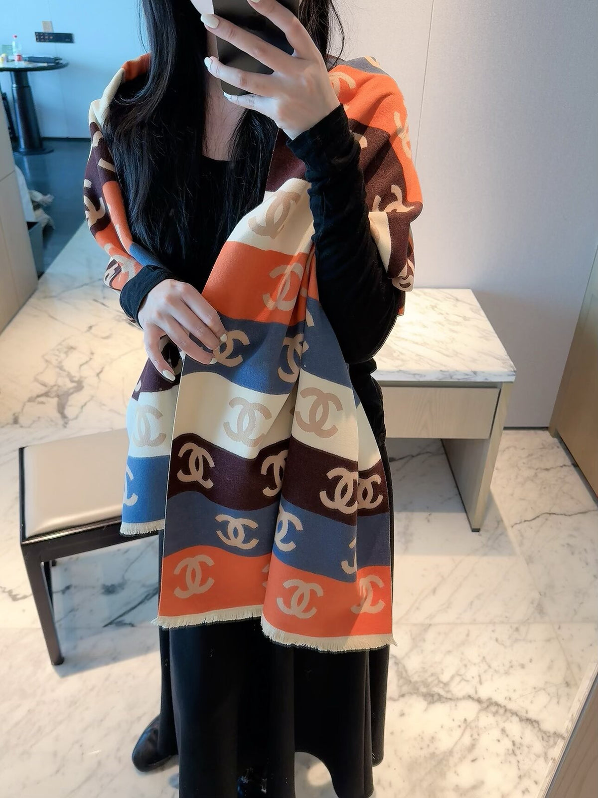 Multicolor Interlocking-C Motif Scarf