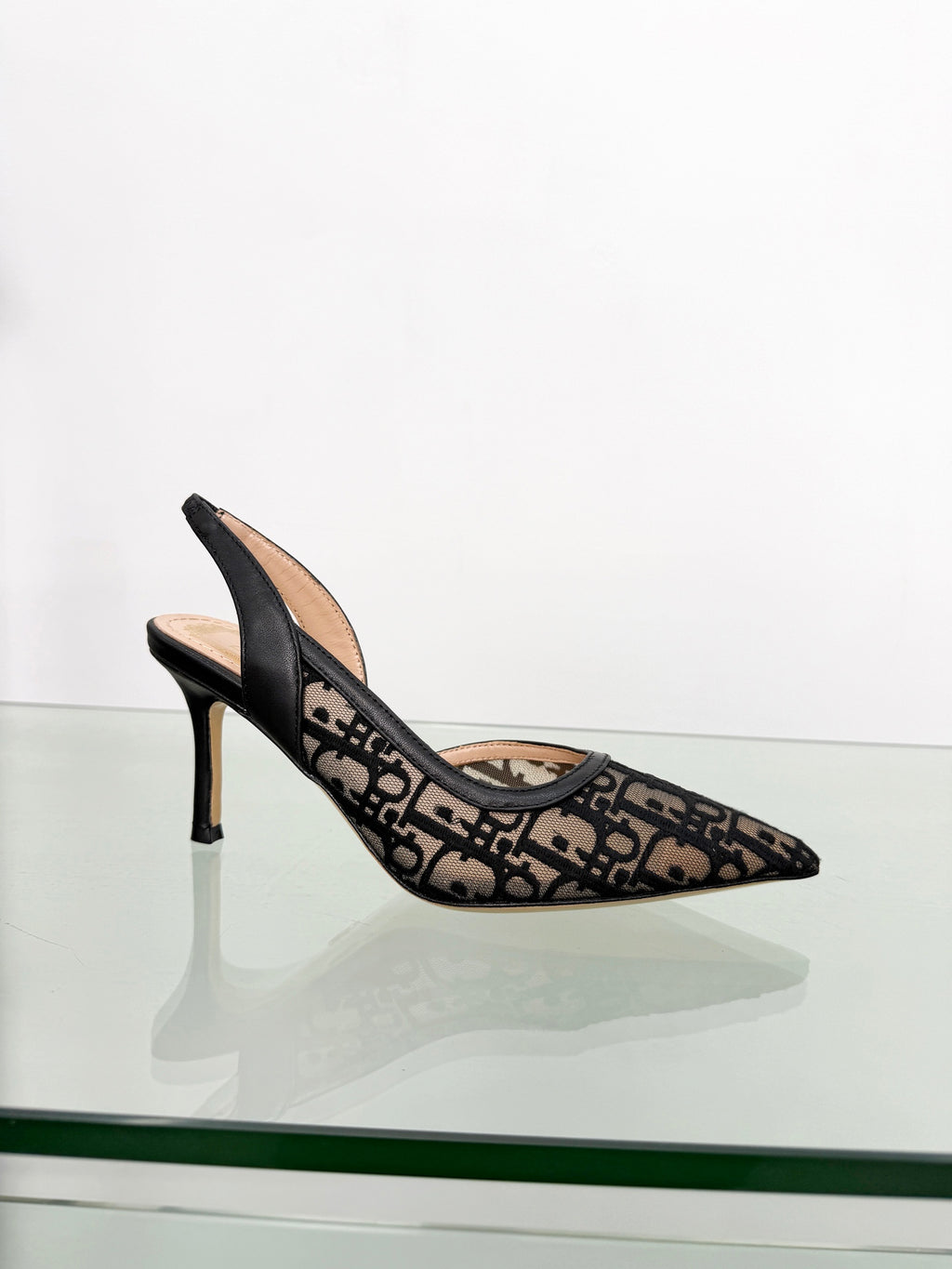 Monogram Pointed-Toe Slingback Pumps