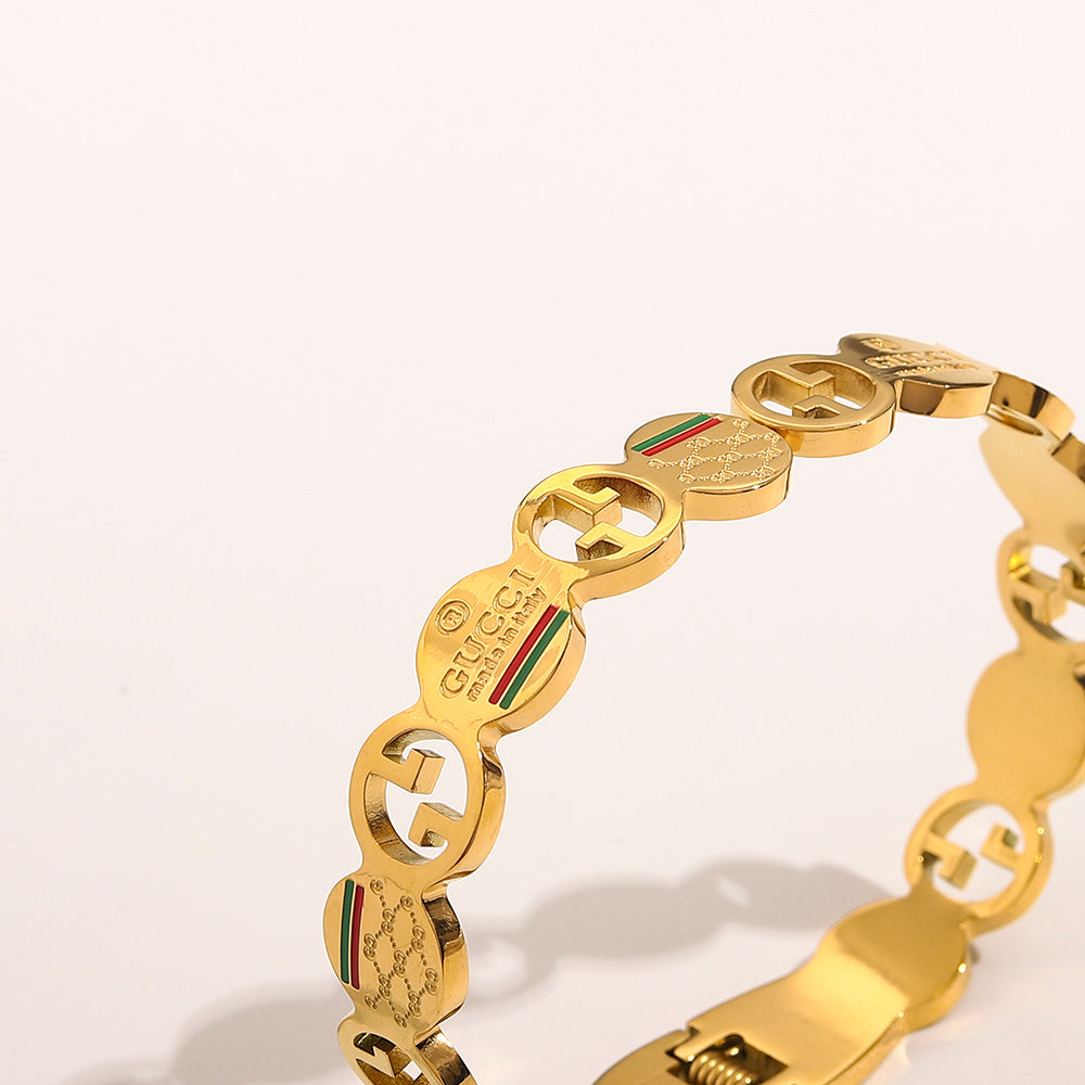 Bracelet jonc station double G ajouré en acier inoxydable 304