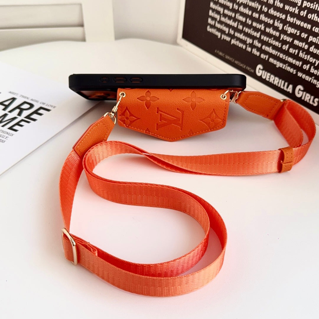Embossed Letter Phone Case with Card Pocket and Strap