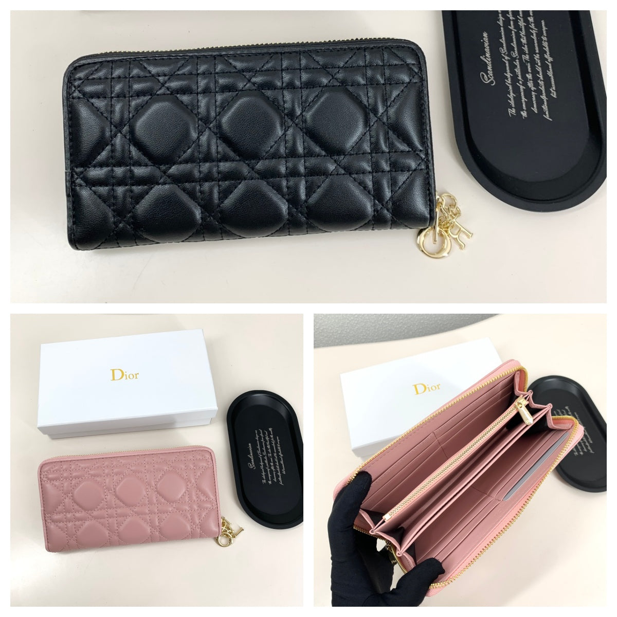 Cartera larga acolchada con rombos y cremallera 014