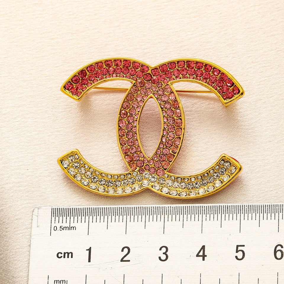 Alloy Color-Inlay Pave Emblem Brooch