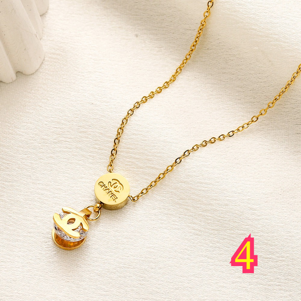 Collar con disco y colgante de monograma de acero inoxidable 304 - 4 opciones de estilo