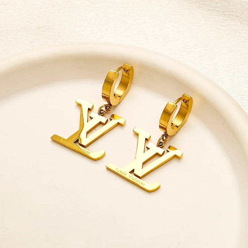 304 Stainless Steel Polished Monogram Charm Huggie Earrings