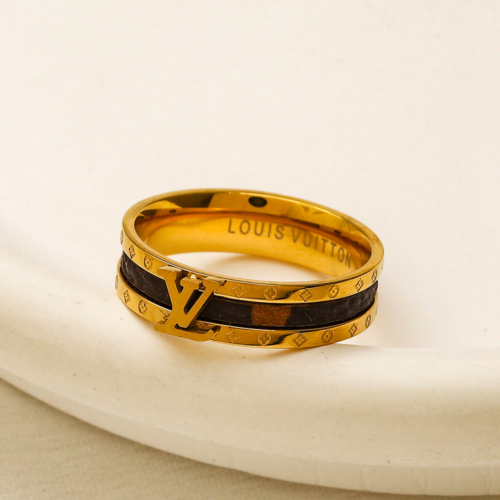 304 Stainless Steel Slim Letter Ring with Dark Inlay