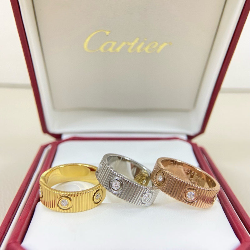 Ribbed Wide Band Ring with Bezel-Set Stone Accents