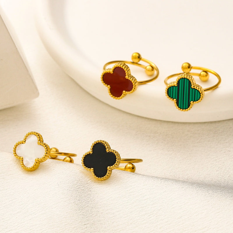 Color-Inlay Quatrefoil Open Ring