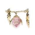Leaf Bar Brooch with Pink Faceted Pendant