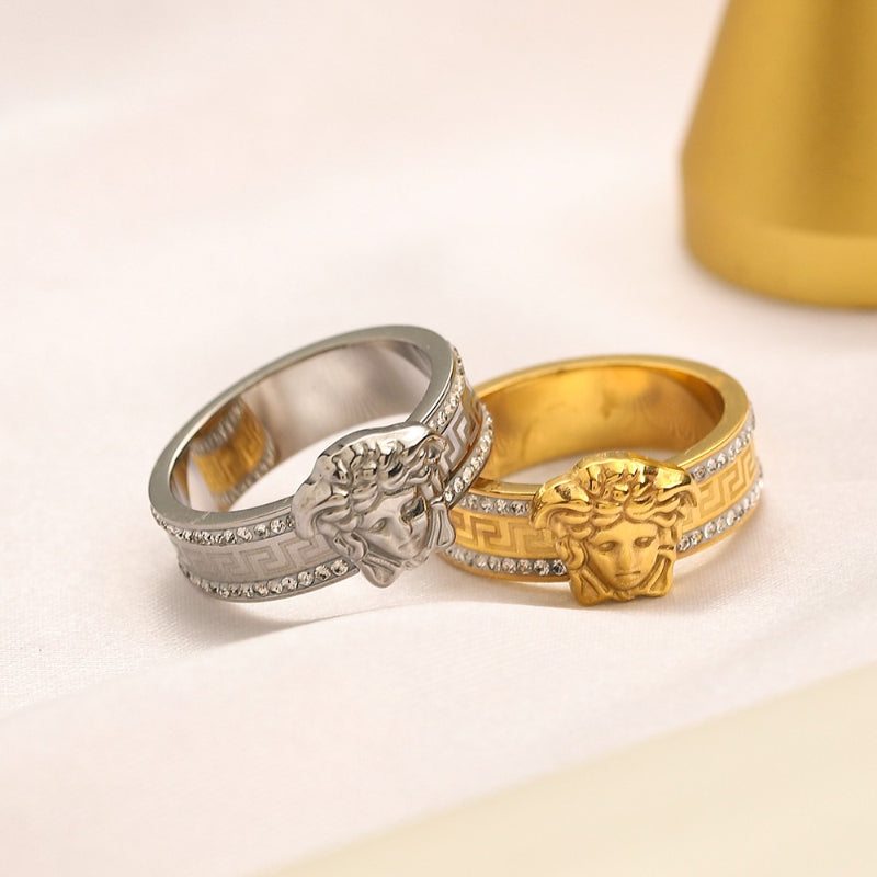 Medusa Motif Band Ring with Stone Accents