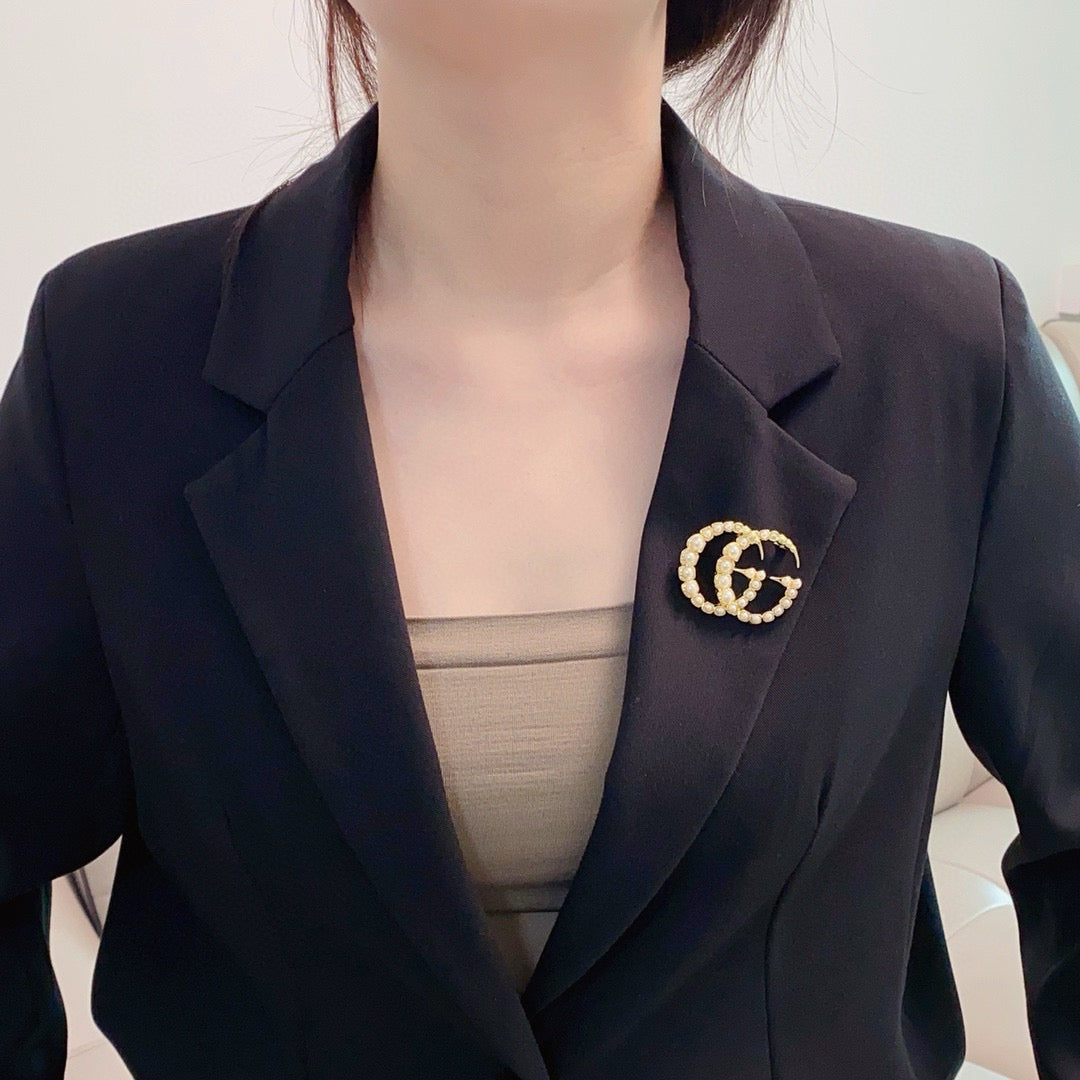 Bead-Set Double Letter Brooch