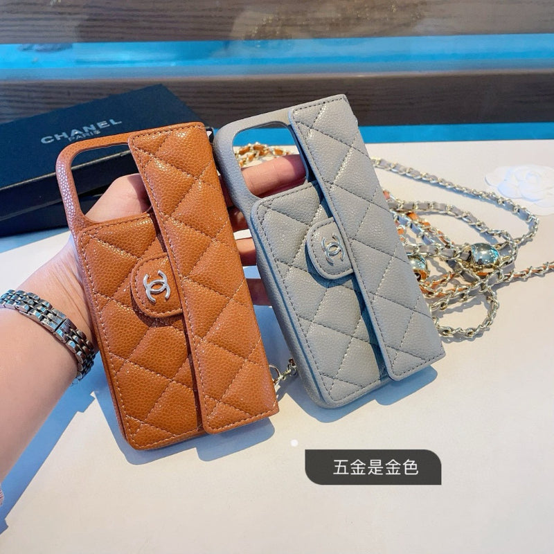Geometric Quilted Phone Case with Chain Strap