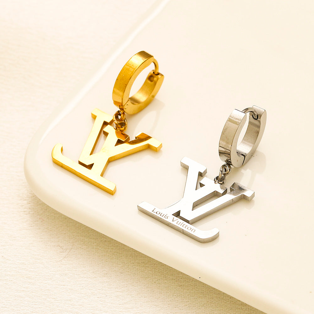 304 Stainless Steel Polished Monogram Charm Huggie Earrings
