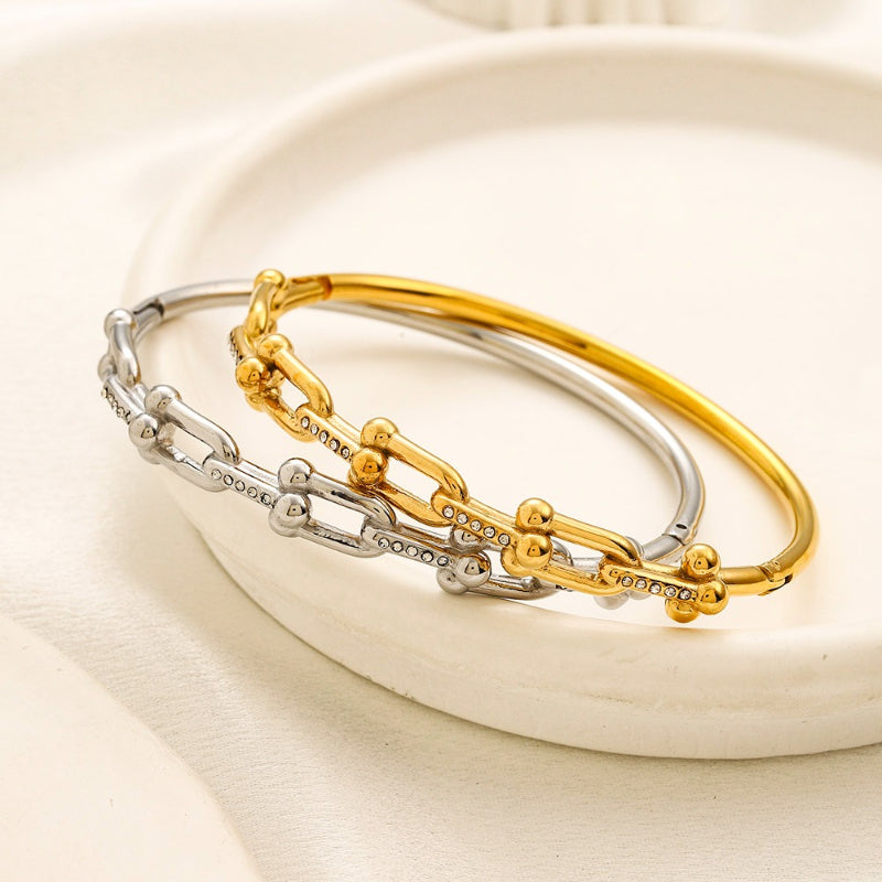 Bracelete de meio aro com corrente de elos mistos em aço inoxidável 304