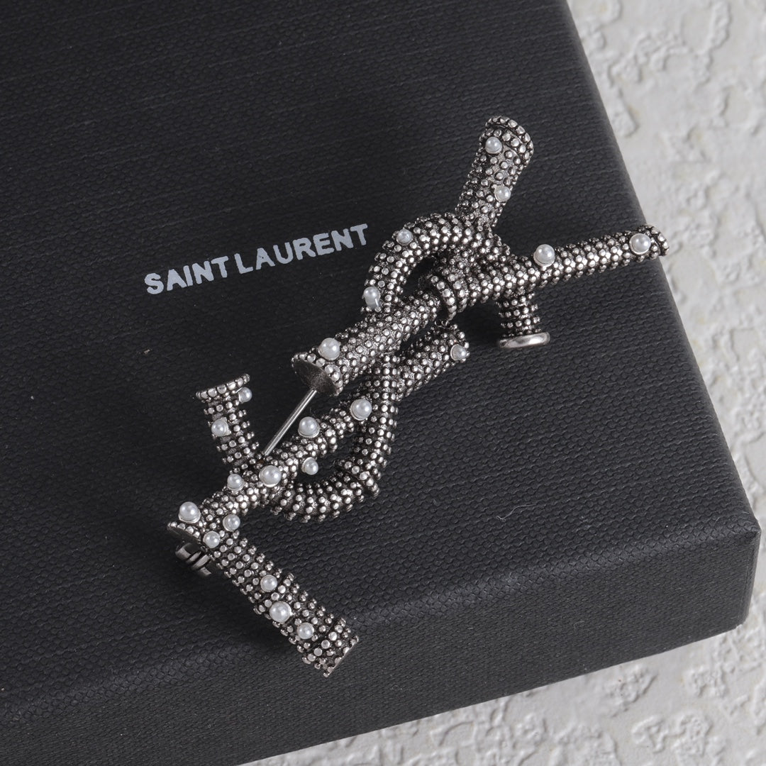 Dark Pave Letter Emblem Brooch