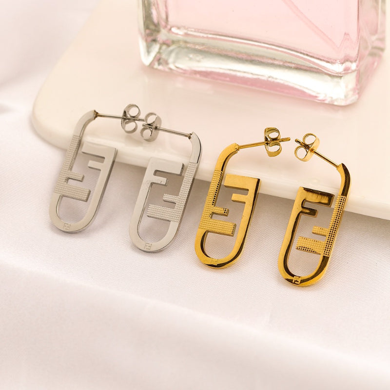 304 Stainless Steel F-Motif Oval Hoop Earrings