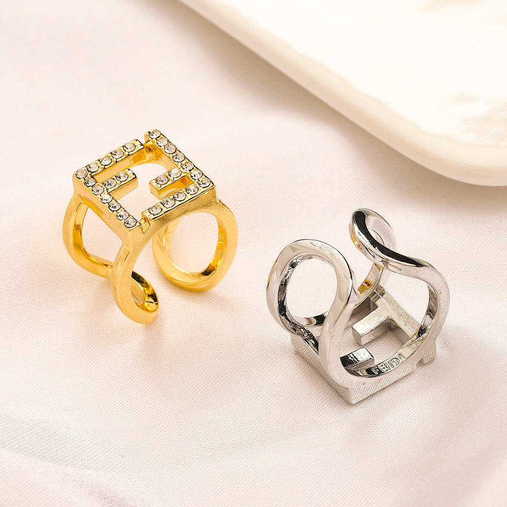 Open Square Frame Ring with Stone Accents