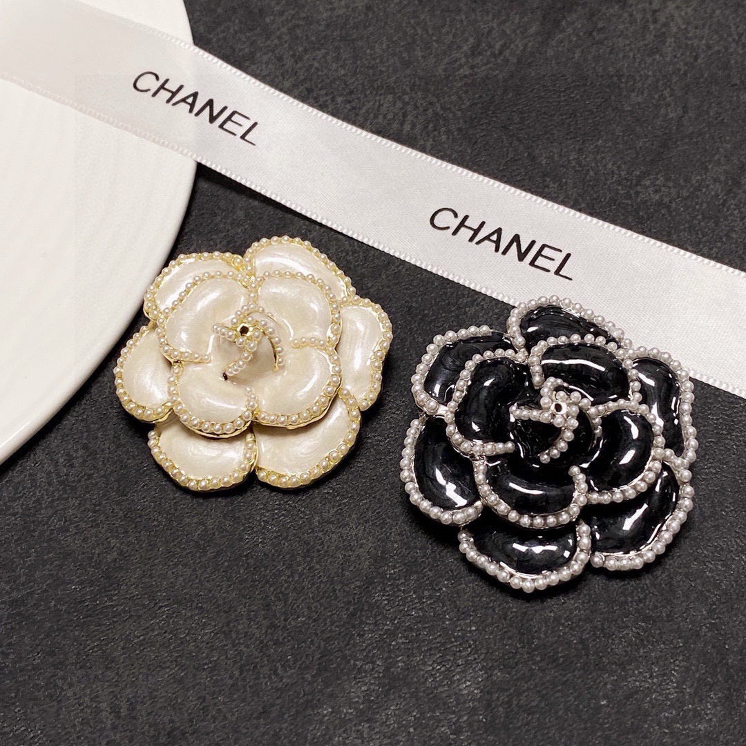 Beaded Camellia Flower Brooch
